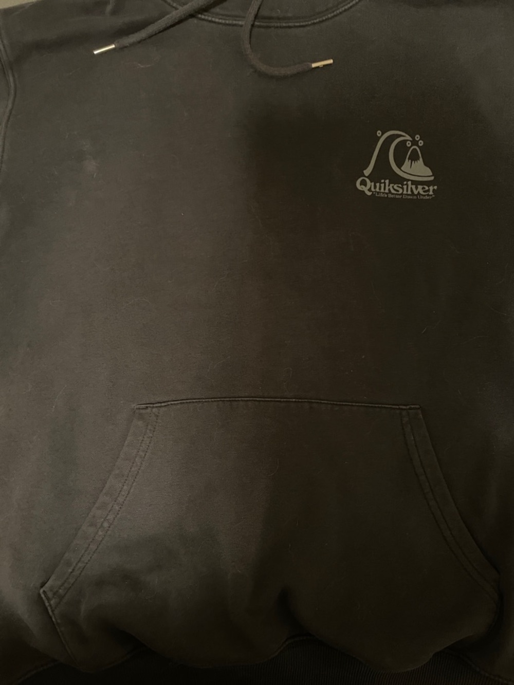 Quiksilver Black Pullover Hoodie with Blue Sleeve Logo - Picture 3 of 5